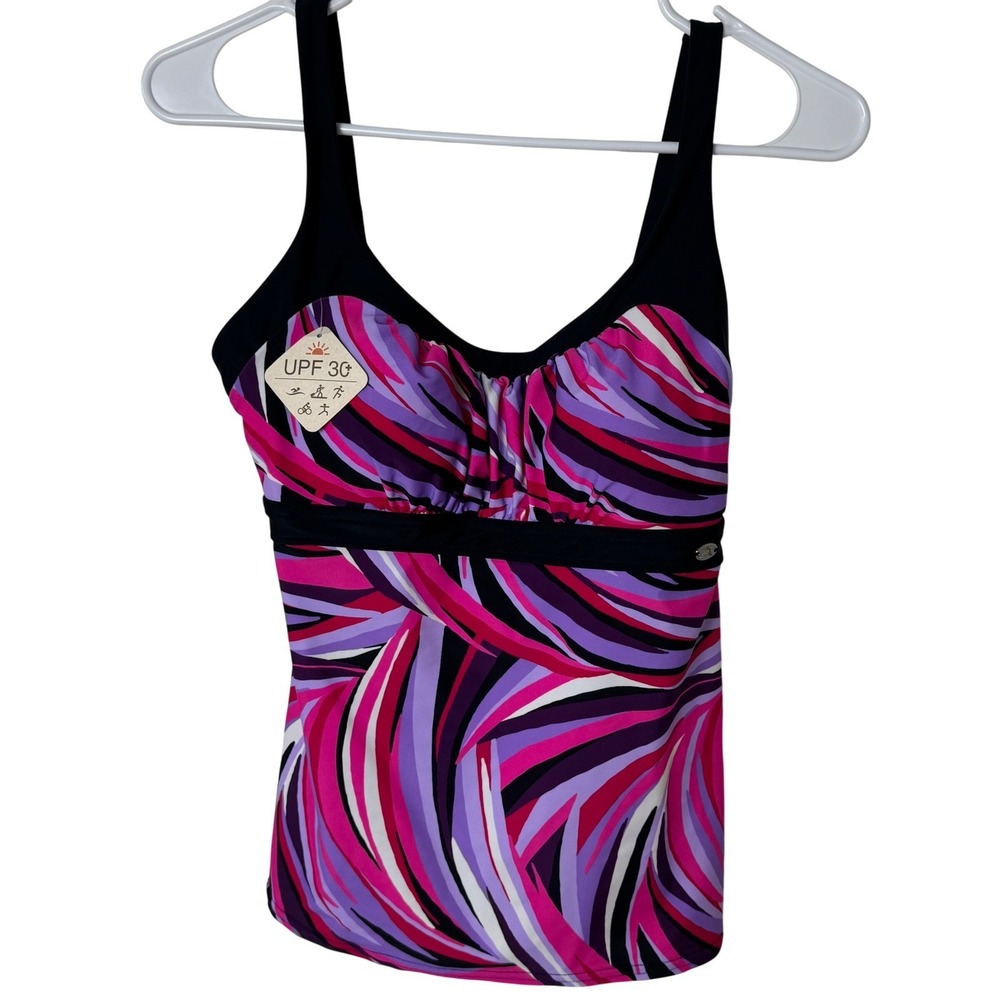 ZeroXposur Peasant Tankini Women M Pink Purple Abstract UPF 30 NEW